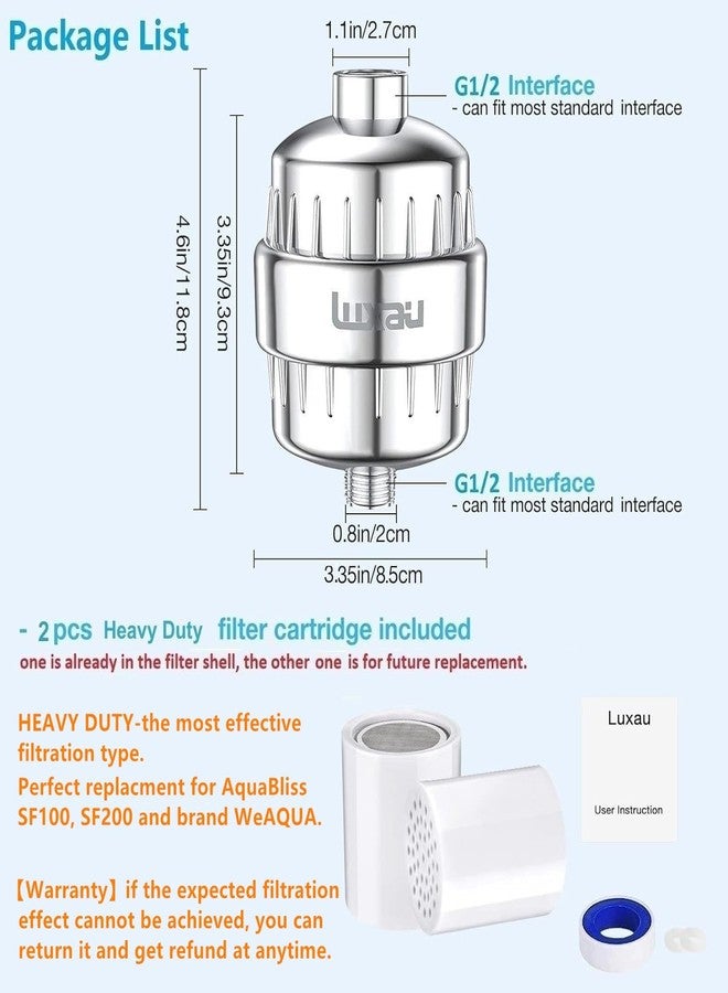 Luxau Shower Head Filter, Shower Filter 15 Stage, w/ 2 Filter Cartridge, Reduce Hard Water Chlorine & Impurity, Improve Skin Hair, Fit Universal Handheld Showerhead Fixed Rainfall Bath Fixture, Chrome - Image 2